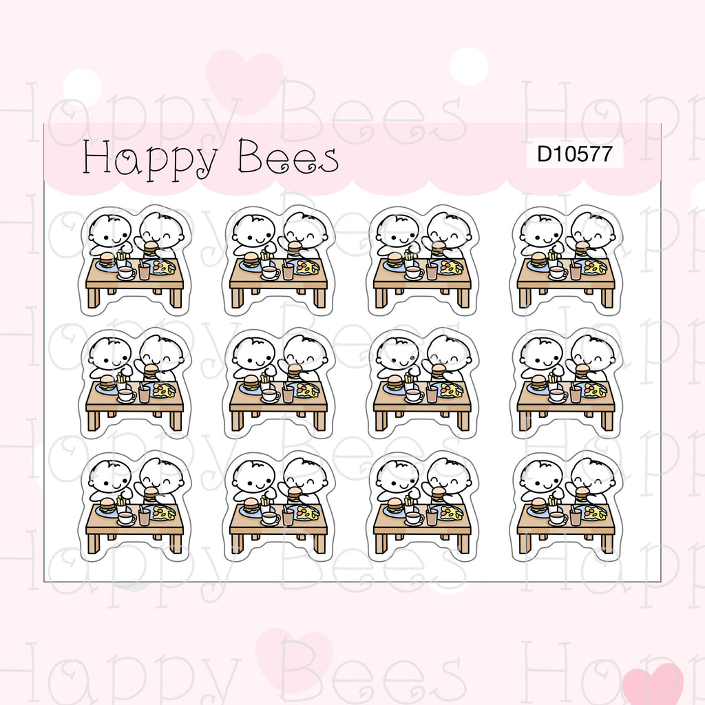 Lunch with Friend Doodles - Cute Journal Planner Stickers D10577