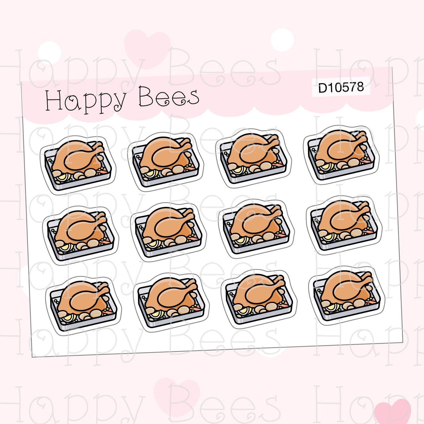 Roast Chicken Doodles - Cute Food Journal Planner Stickers D10578