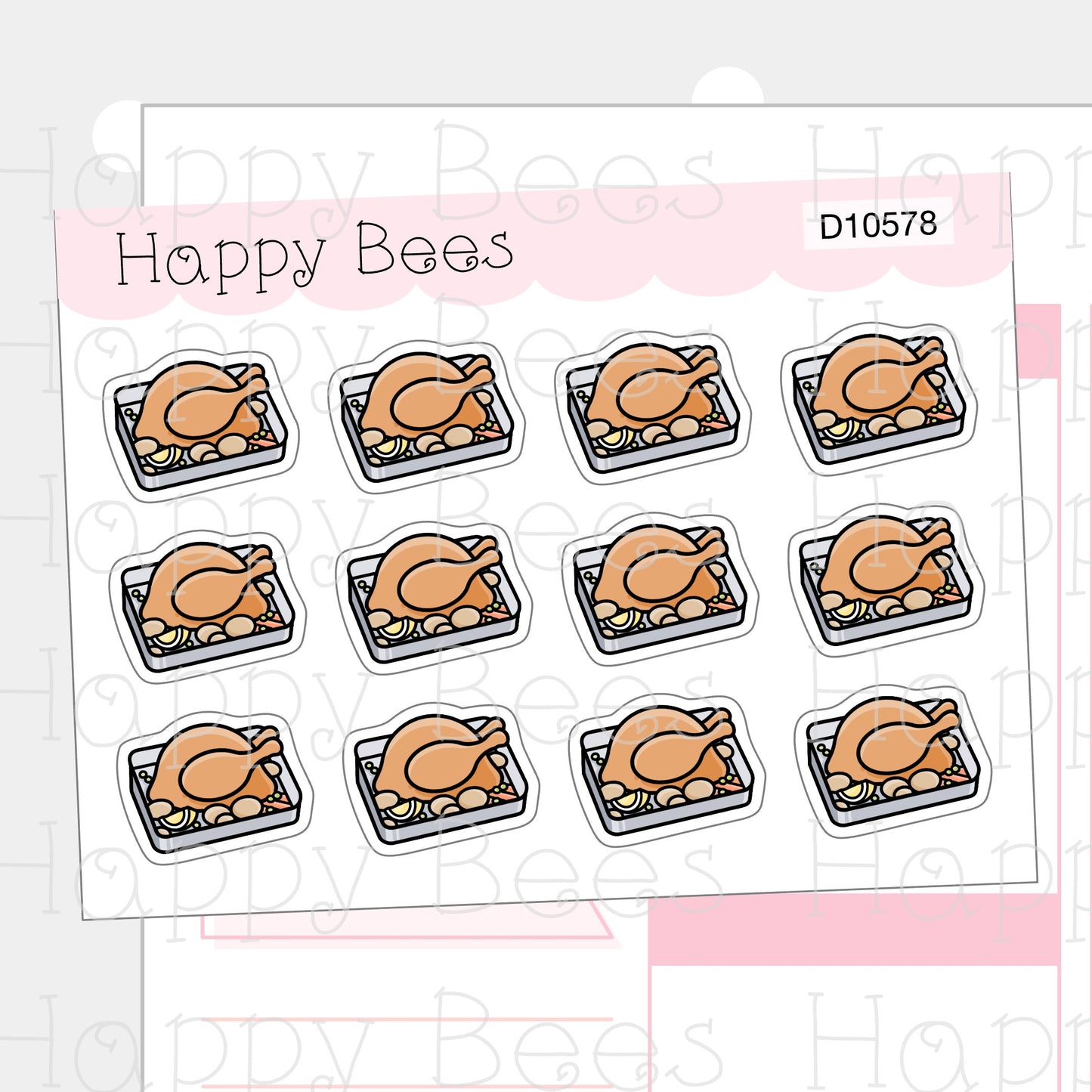 Roast Chicken Doodles - Cute Food Journal Planner Stickers D10578