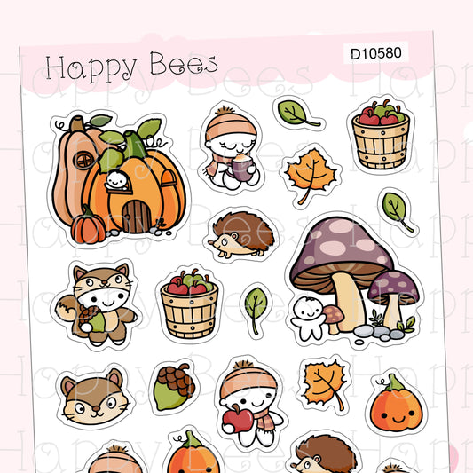 Forest Dream Deco Sheet - Cute Doodles Fall Journal Planner Stickers D10580