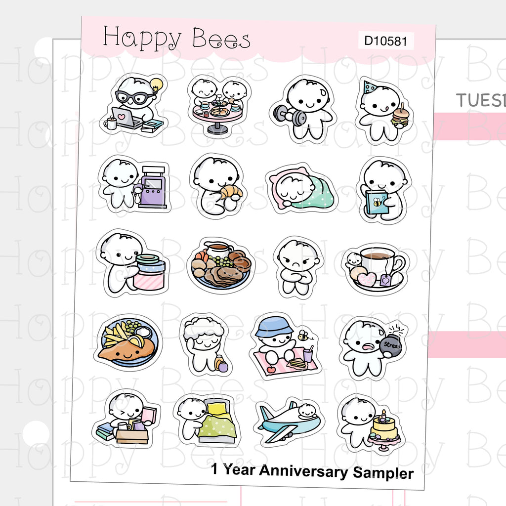 1 Year Anniversary Sampler - Cute Doodles Journal Planner Stickers D10581