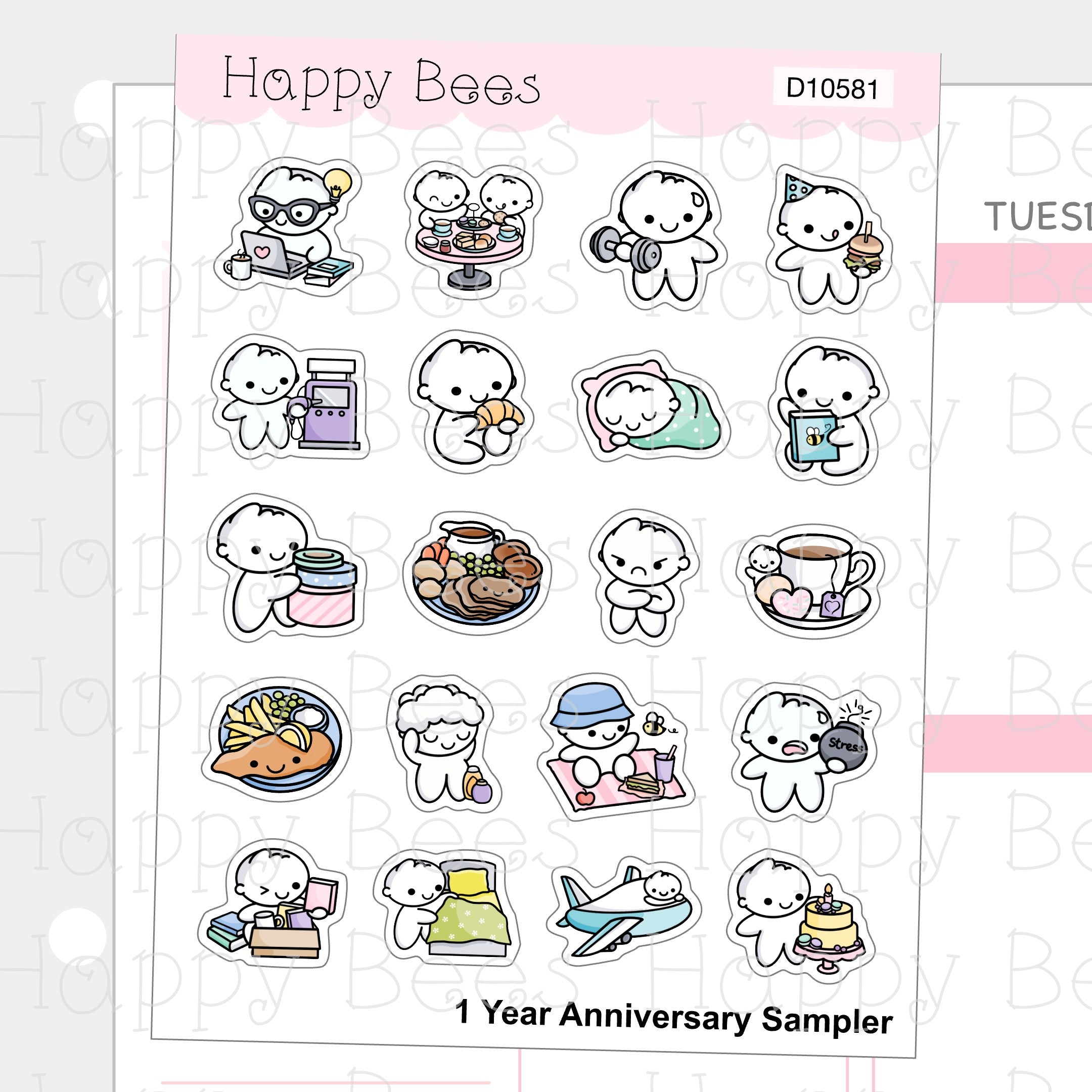 1 Year Anniversary Sampler - Cute Doodles Journal Planner Stickers D10581