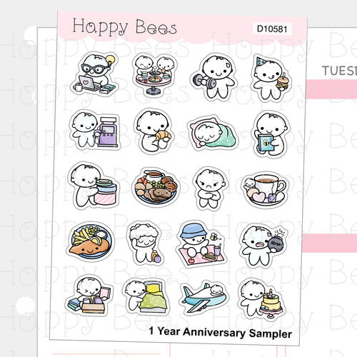 1 Year Anniversary Sampler - Cute Doodles Journal Planner Stickers D10581