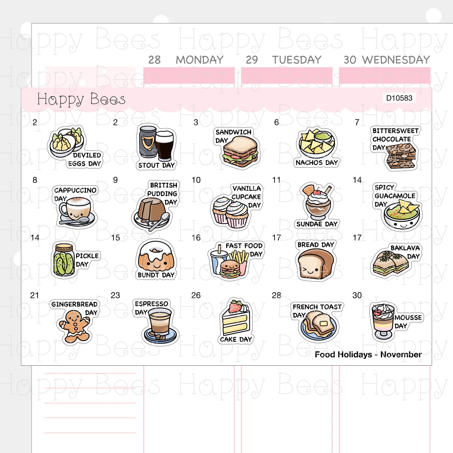 Food Holiday Doodles / July to December 2023 - Cute Festival Planner Stickers