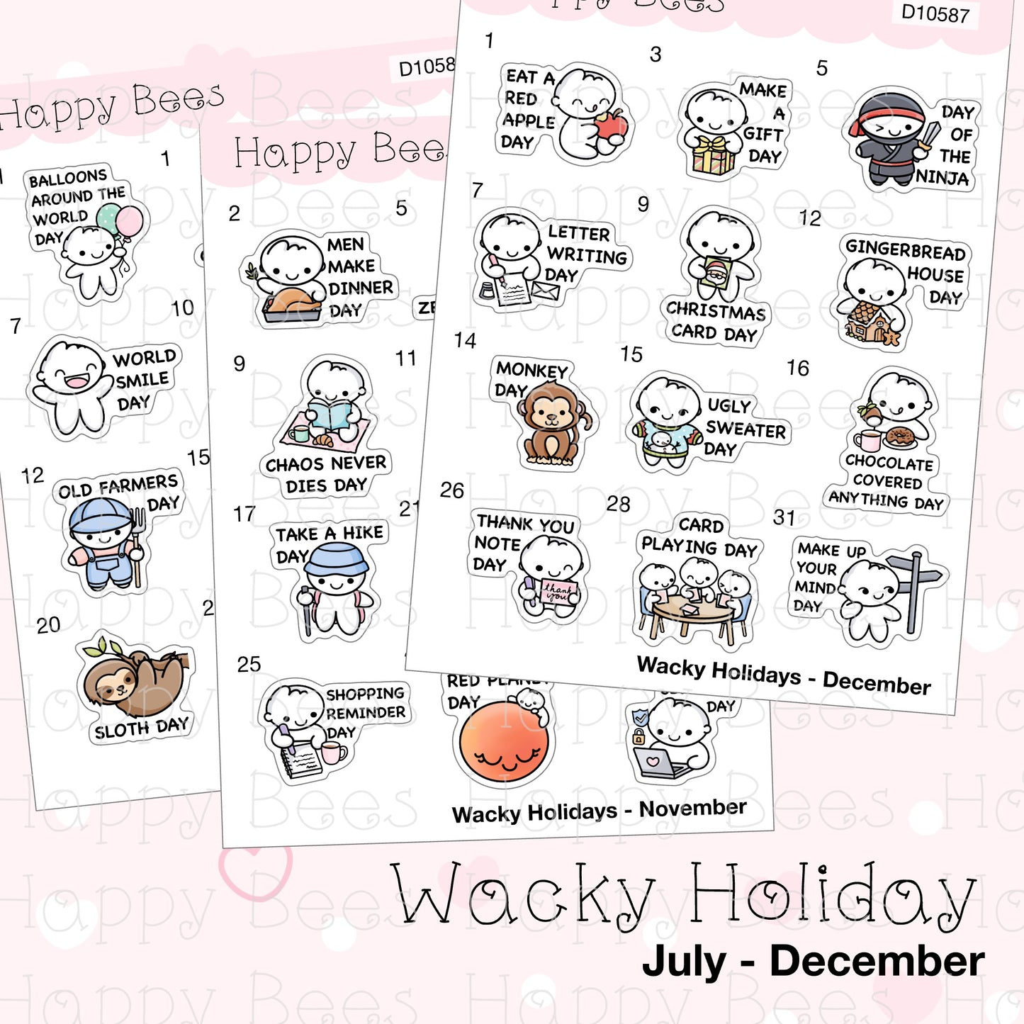 Wacky Holiday Doodles / July to December 2023 - Cute Journal Planner Stickers