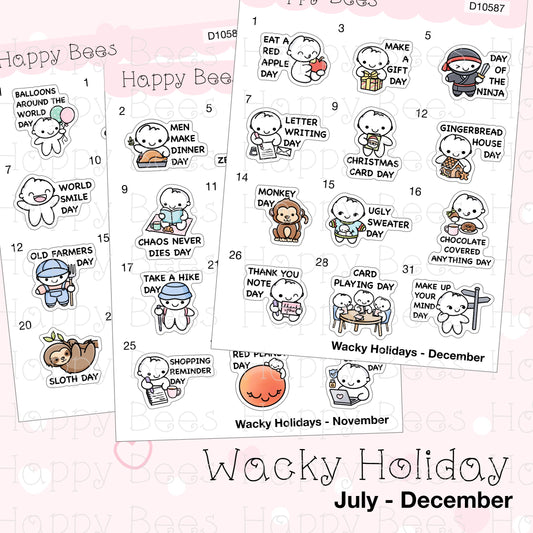 Wacky Holiday Doodles / July to December 2023 - Cute Journal Planner Stickers
