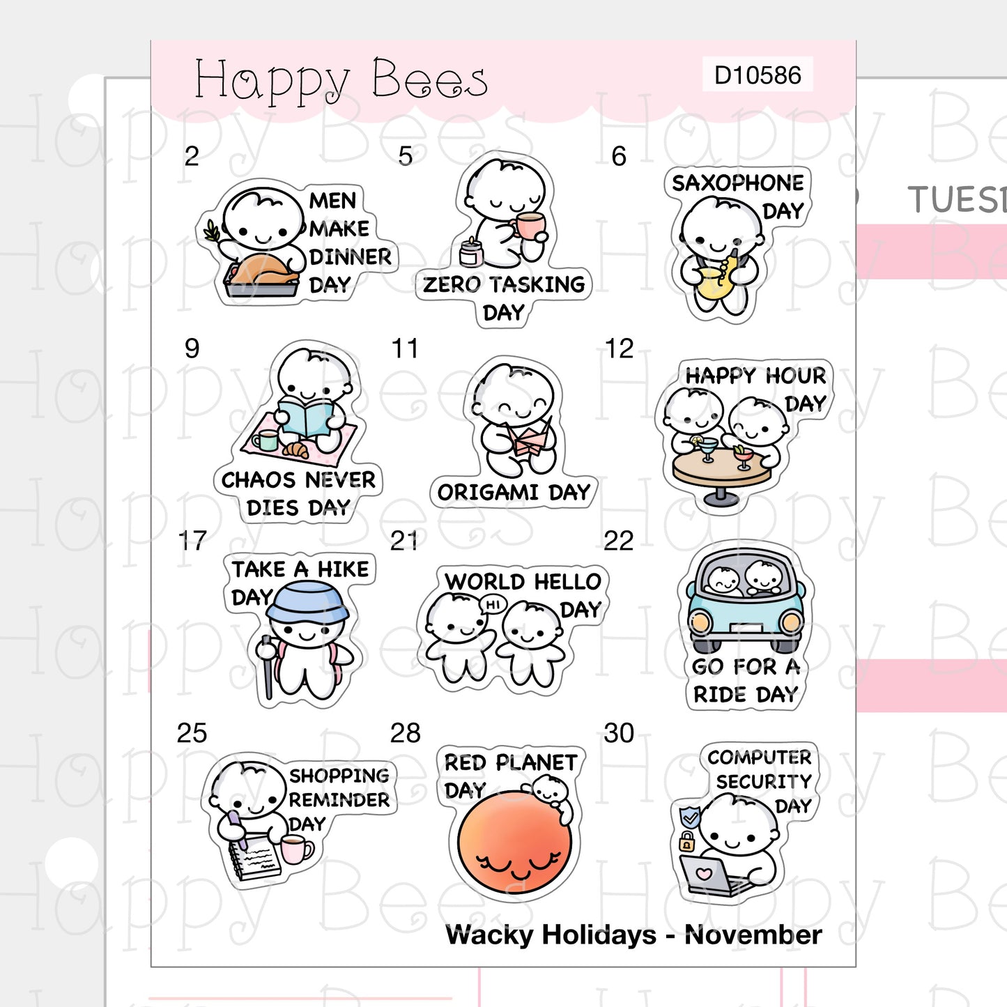 Wacky Holiday Doodles / July to December 2023 - Cute Journal Planner Stickers