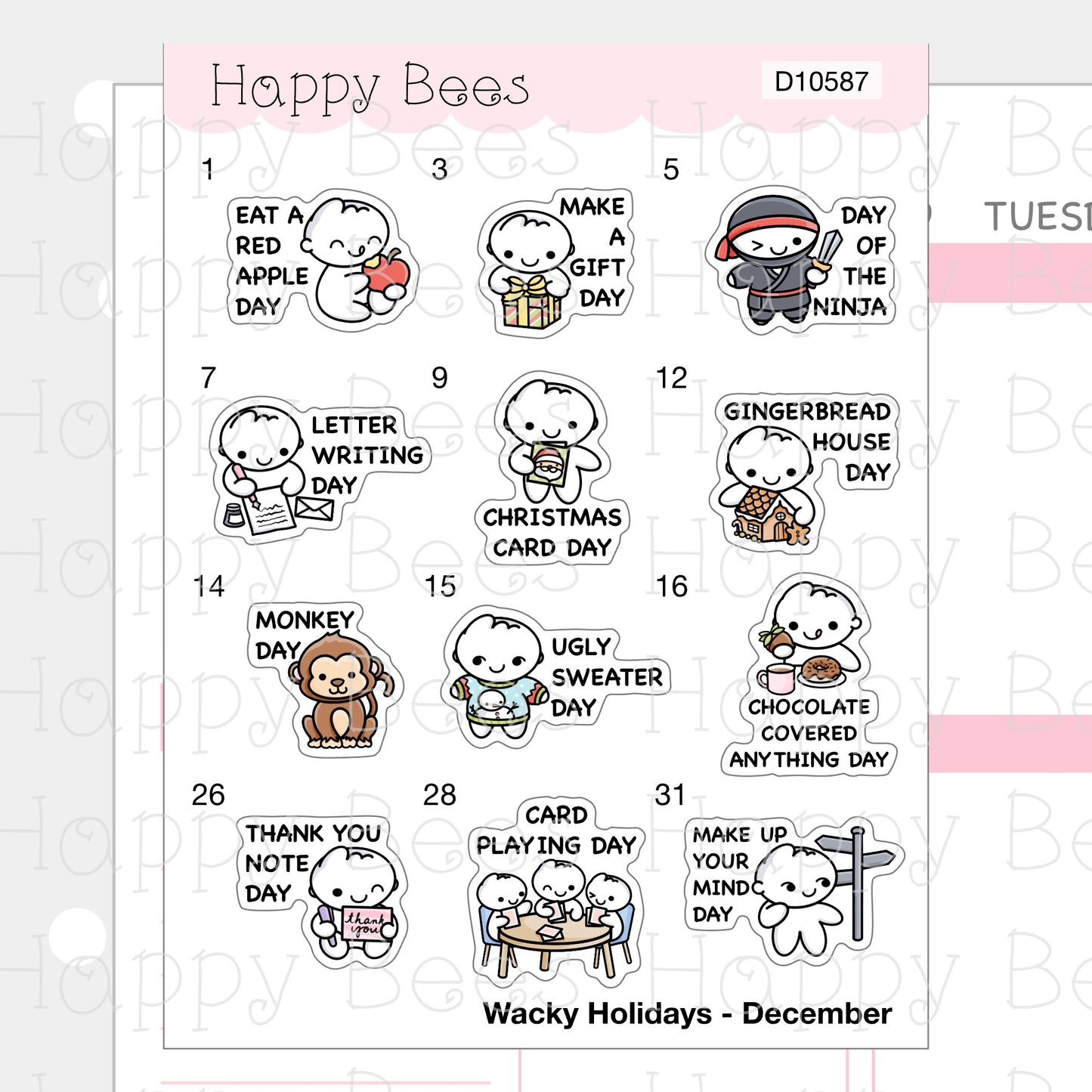 Wacky Holiday Doodles / July to December 2023 - Cute Journal Planner Stickers