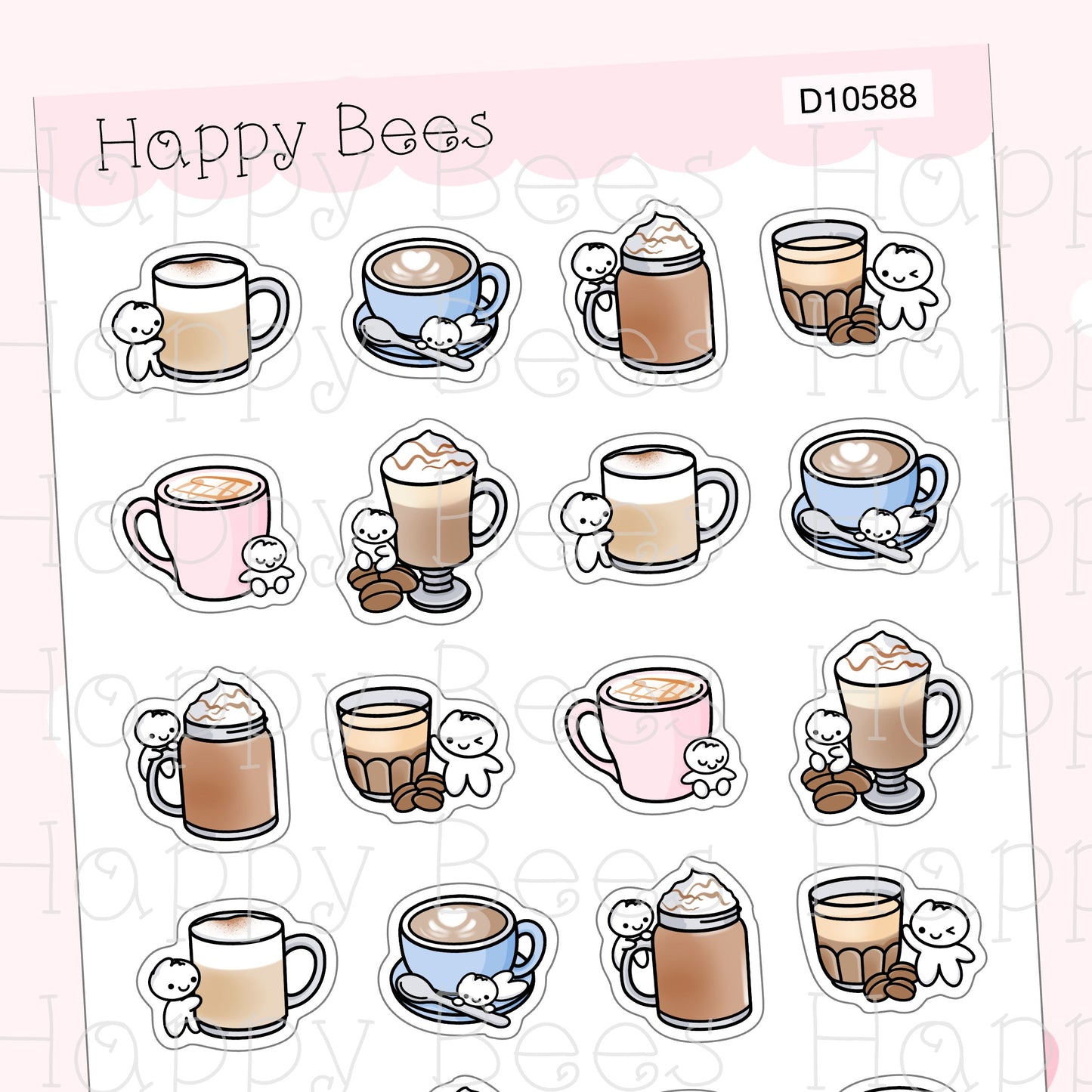 Coffee Doodles Vol. 2 - Cute Drinks Planner Stickers D10588