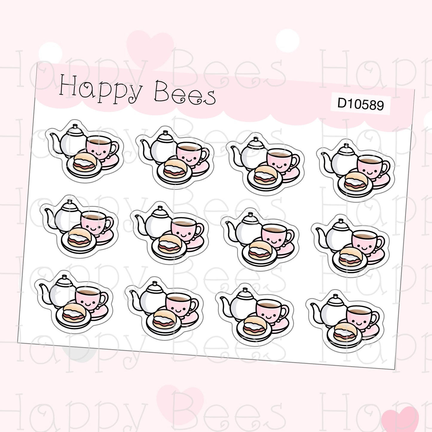 Cream Tea Doodles - Cute Food Drink Planner Stickers D10589