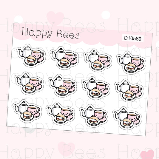 Cream Tea Doodles - Cute Food Drink Planner Stickers D10589