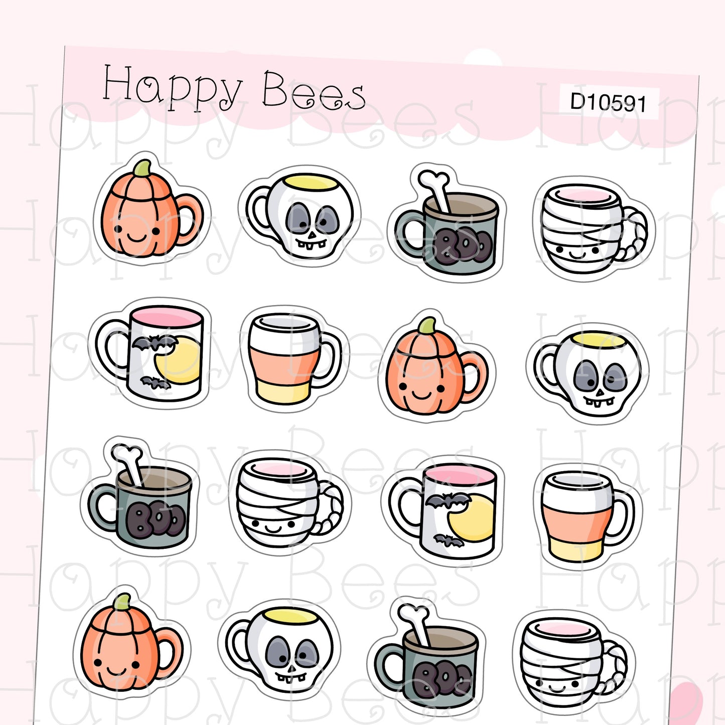 Halloween Mug Doodles - Cute Fall Autumn Planner Stickers D10591