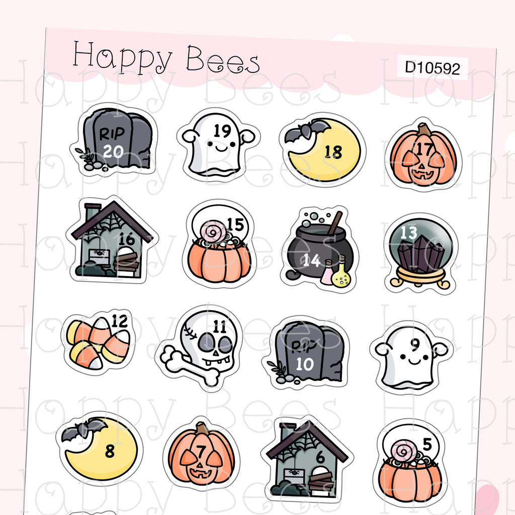 Halloween Countdown Doodles - Cute Fall Autumn Planner Stickers D10592