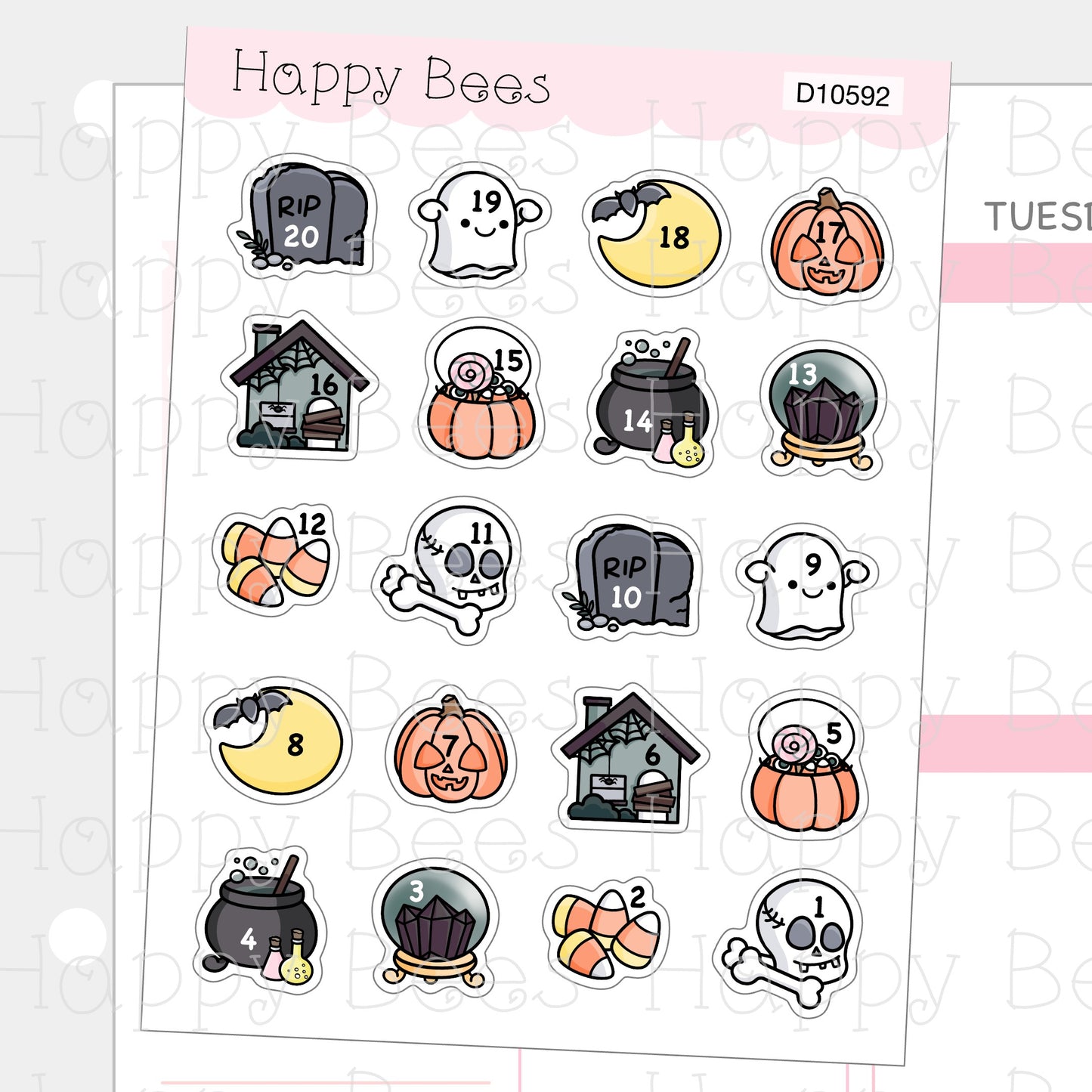 Halloween Countdown Doodles - Cute Fall Autumn Planner Stickers D10592
