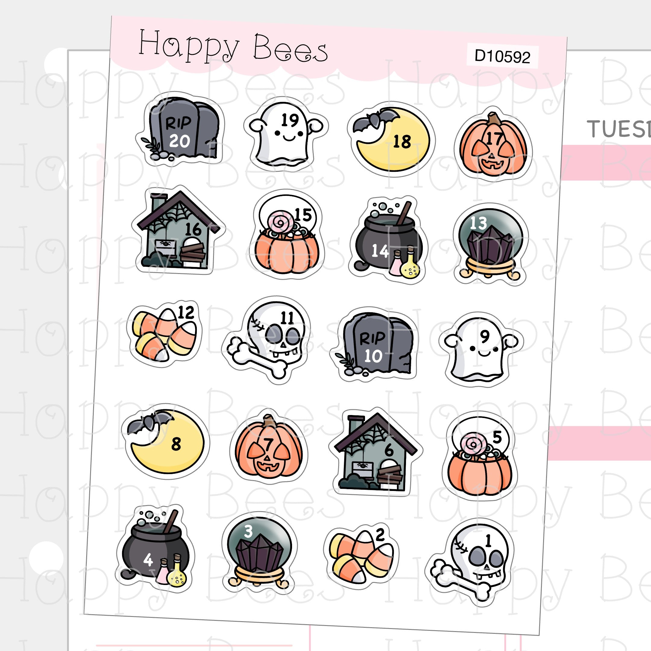 Halloween Countdown Doodles - Cute Fall Autumn Planner Stickers D10592