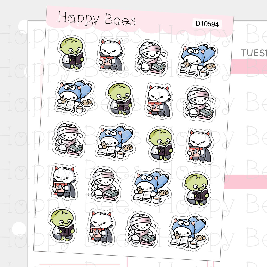 Halloween Reading Doodles - Cute Fall Autumn Planner Stickers D10594