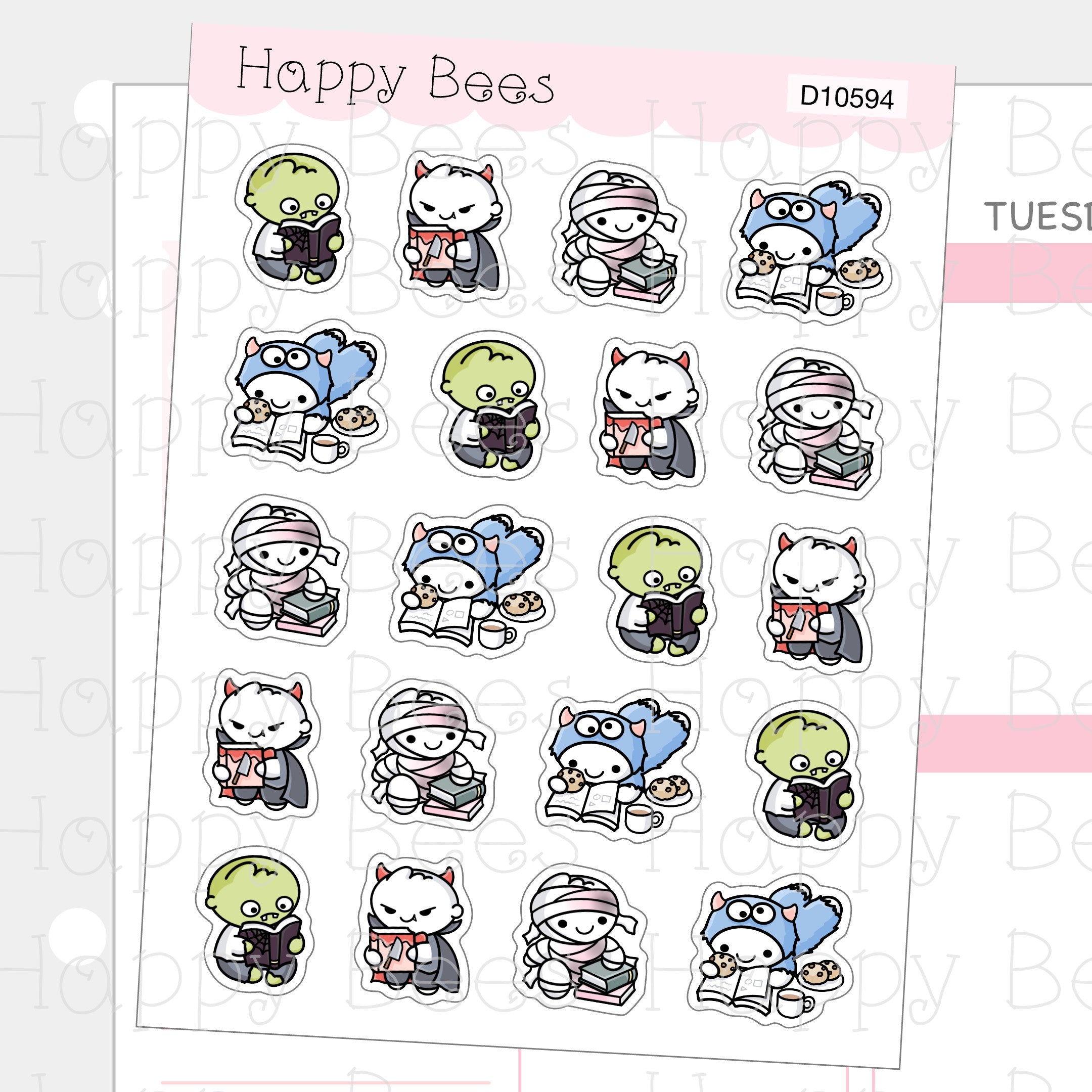 Halloween Reading Doodles - Cute Fall Autumn Planner Stickers D10594