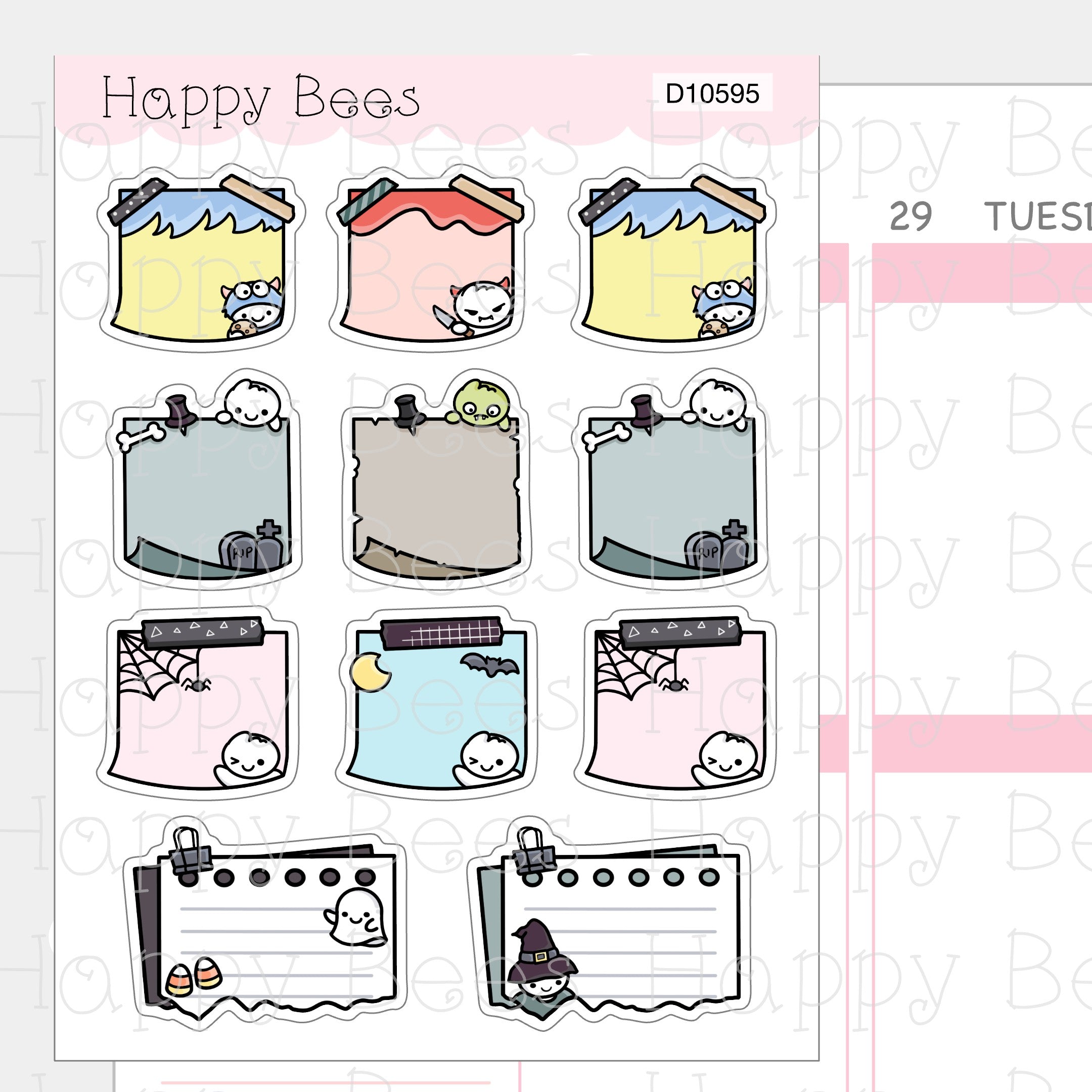 Halloween Sticky Notes & Memos - Cute Doodles Fall Autumn Planner Stickers D10595