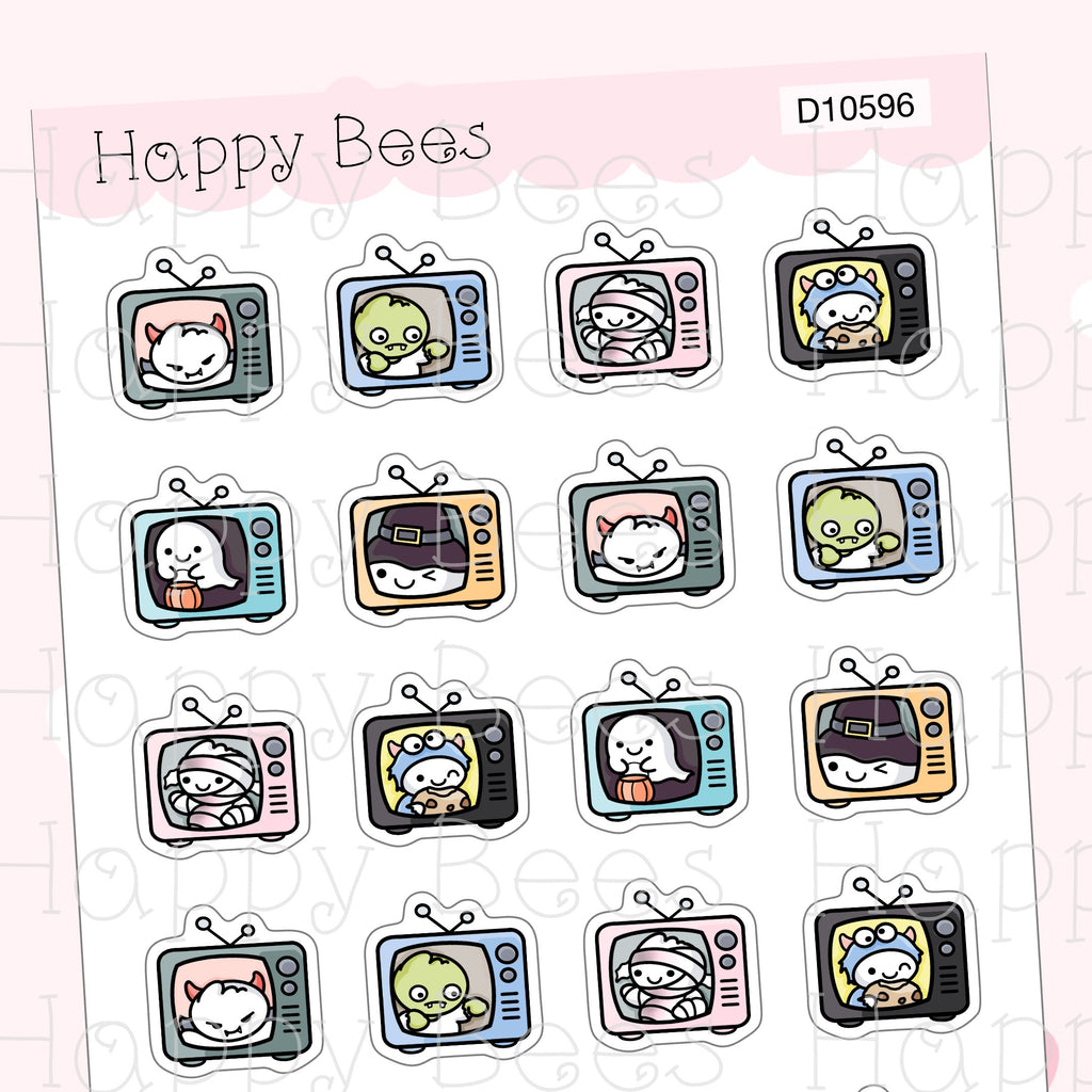 Halloween TV Doodles - Cute Fall Autumn Planner Stickers D10596