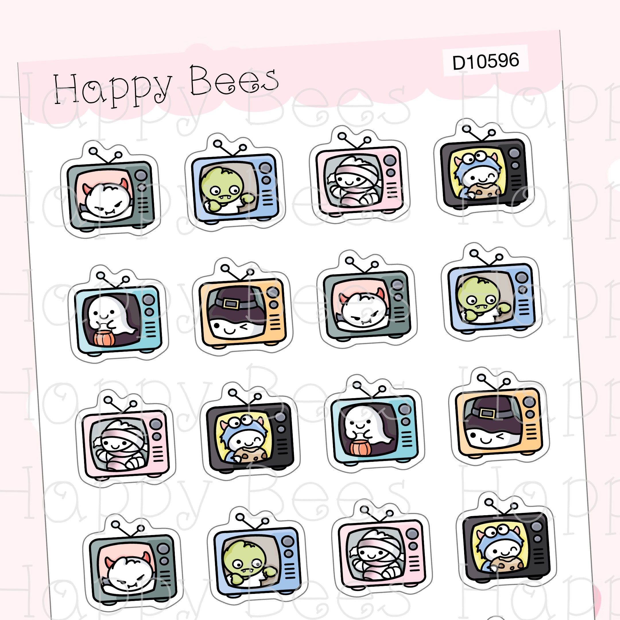 Halloween TV Doodles - Cute Fall Autumn Planner Stickers D10596