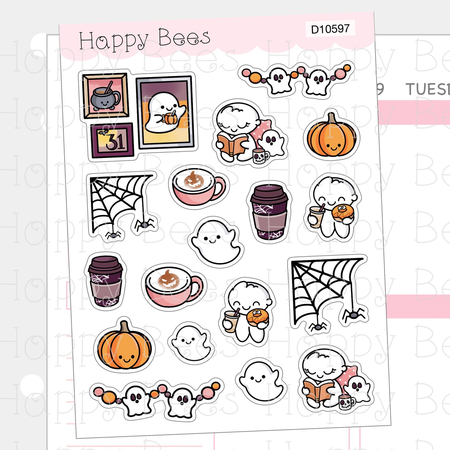 Halloween Cafe Deco Sheet - Cute Doodles Fall Journal Planner Stickers D10597