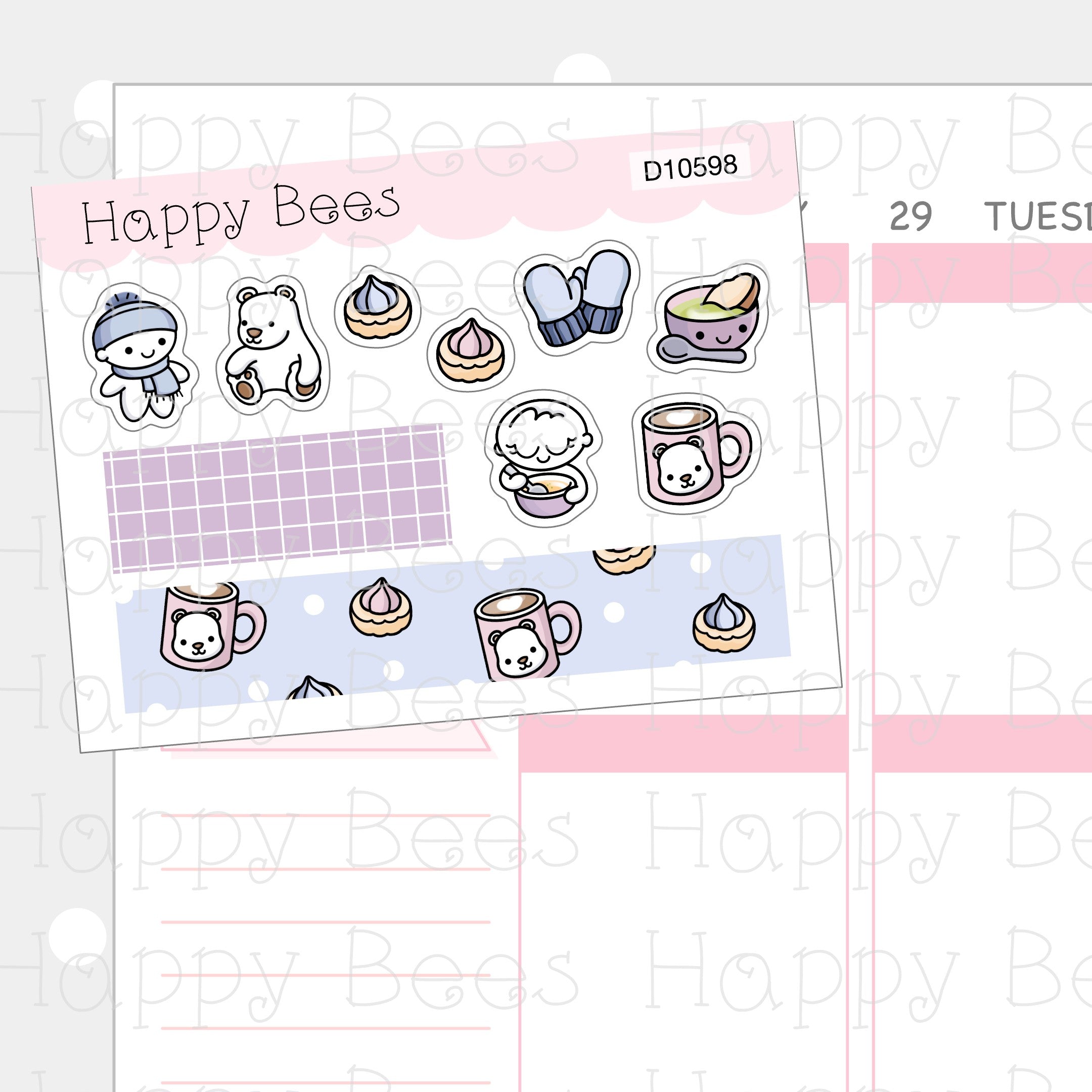 Winter Deco Sheet - Cute Doodles Planner Stickers D10598