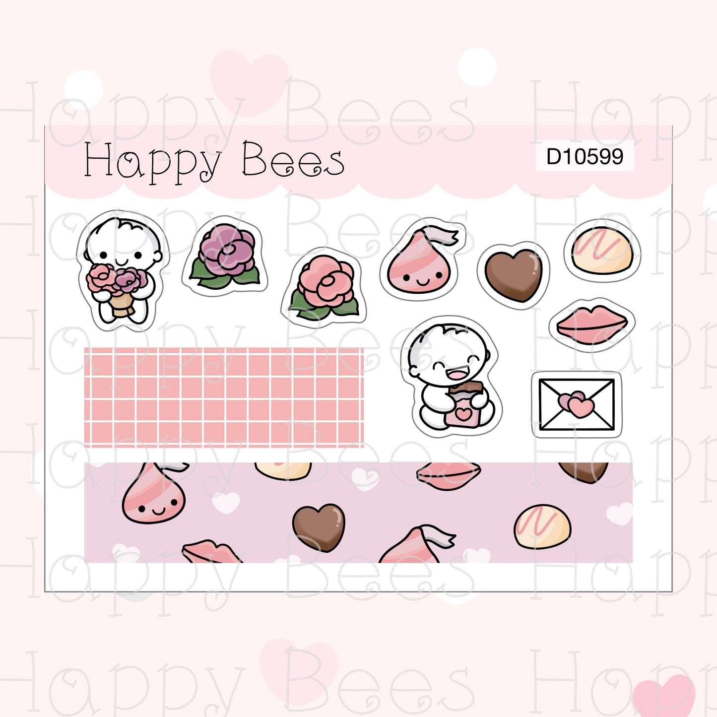 Valentine Deco Sheet - Cute Doodles Planner Stickers D10599