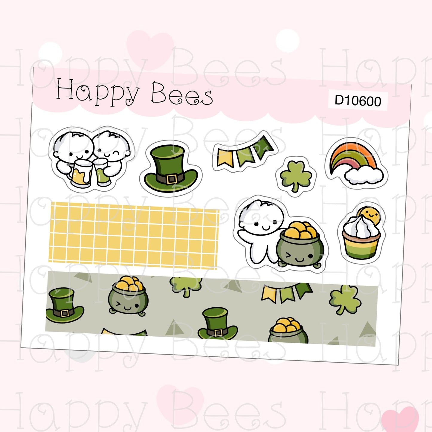 St Patrick's Day Deco Sheet - Cute Doodles Planner Stickers D10600