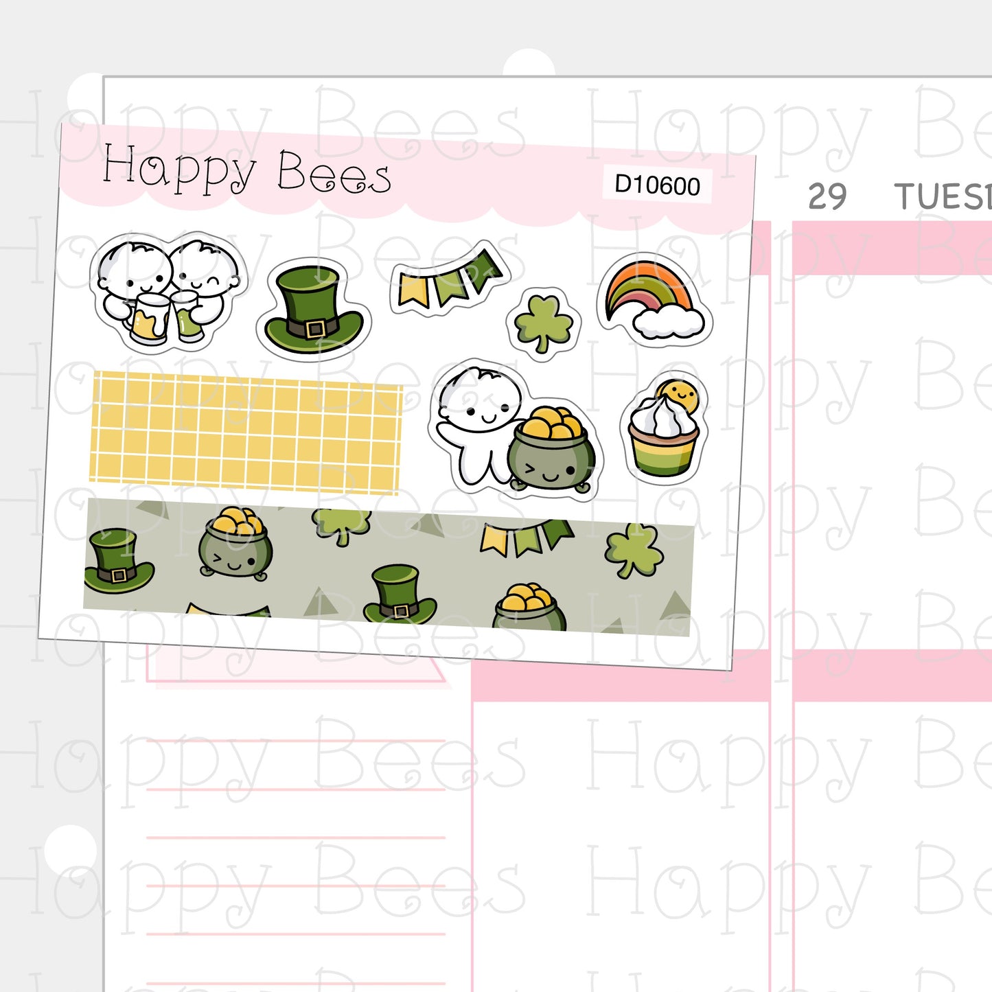 St Patrick's Day Deco Sheet - Cute Doodles Planner Stickers D10600