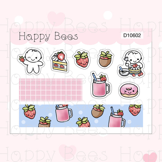 Strawberry Deco Sheet - Cute Doodles Planner Stickers D10602