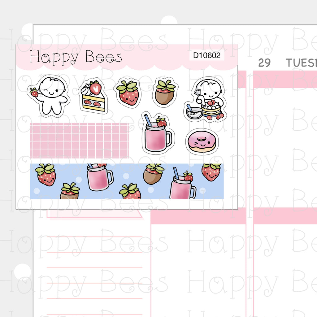 Strawberry Deco Sheet - Cute Doodles Planner Stickers D10602