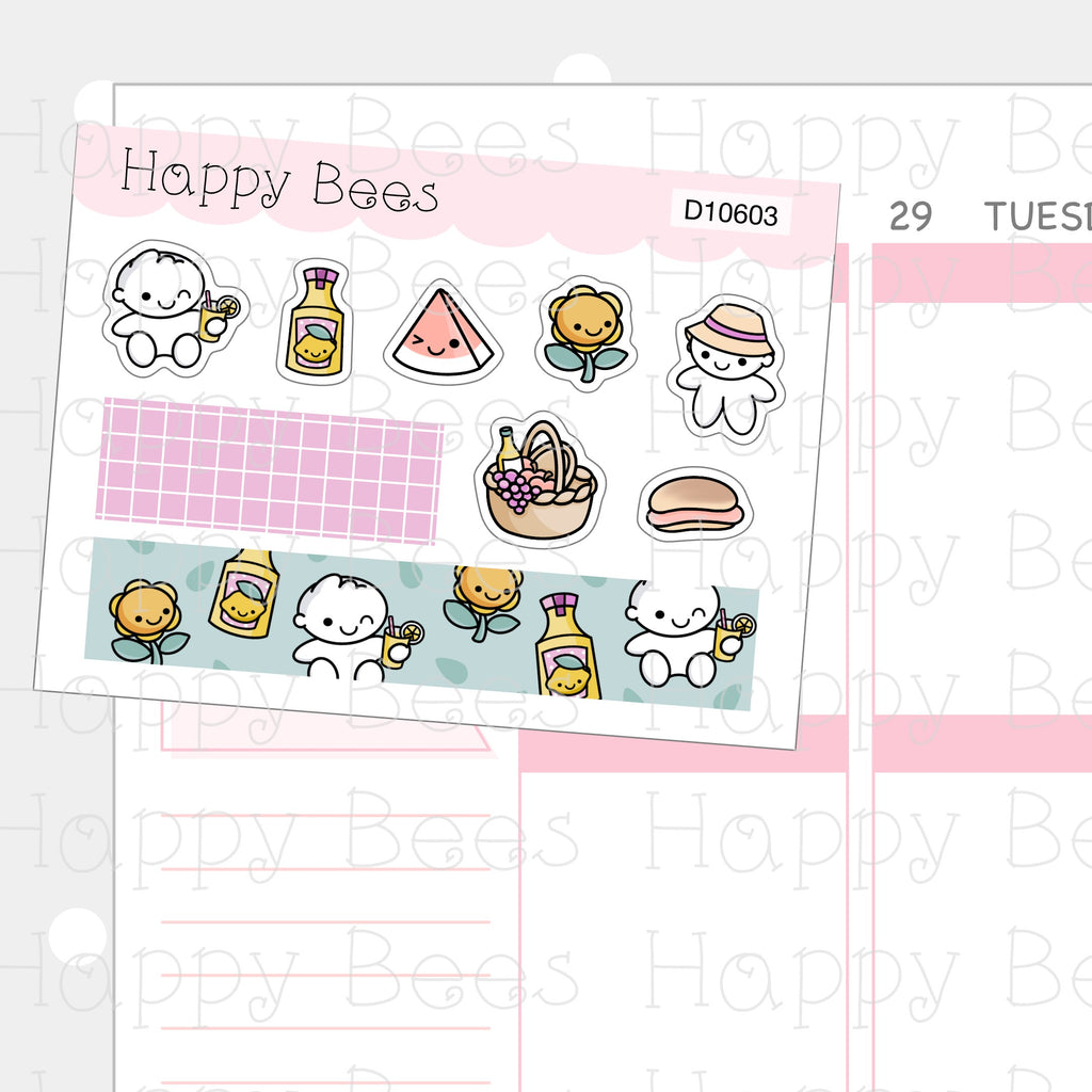 Picnic Deco Sheet - Cute Doodles Planner Stickers D10603