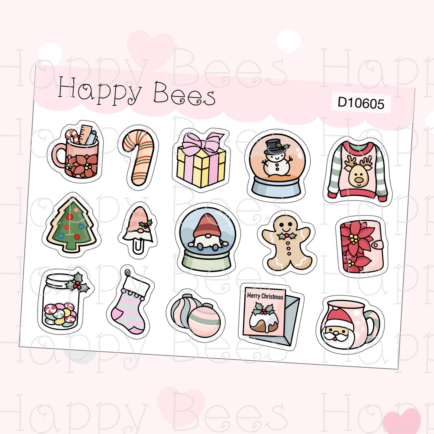 Christmas Sticker Sampler - Cute Doodles Planner Stickers D10605