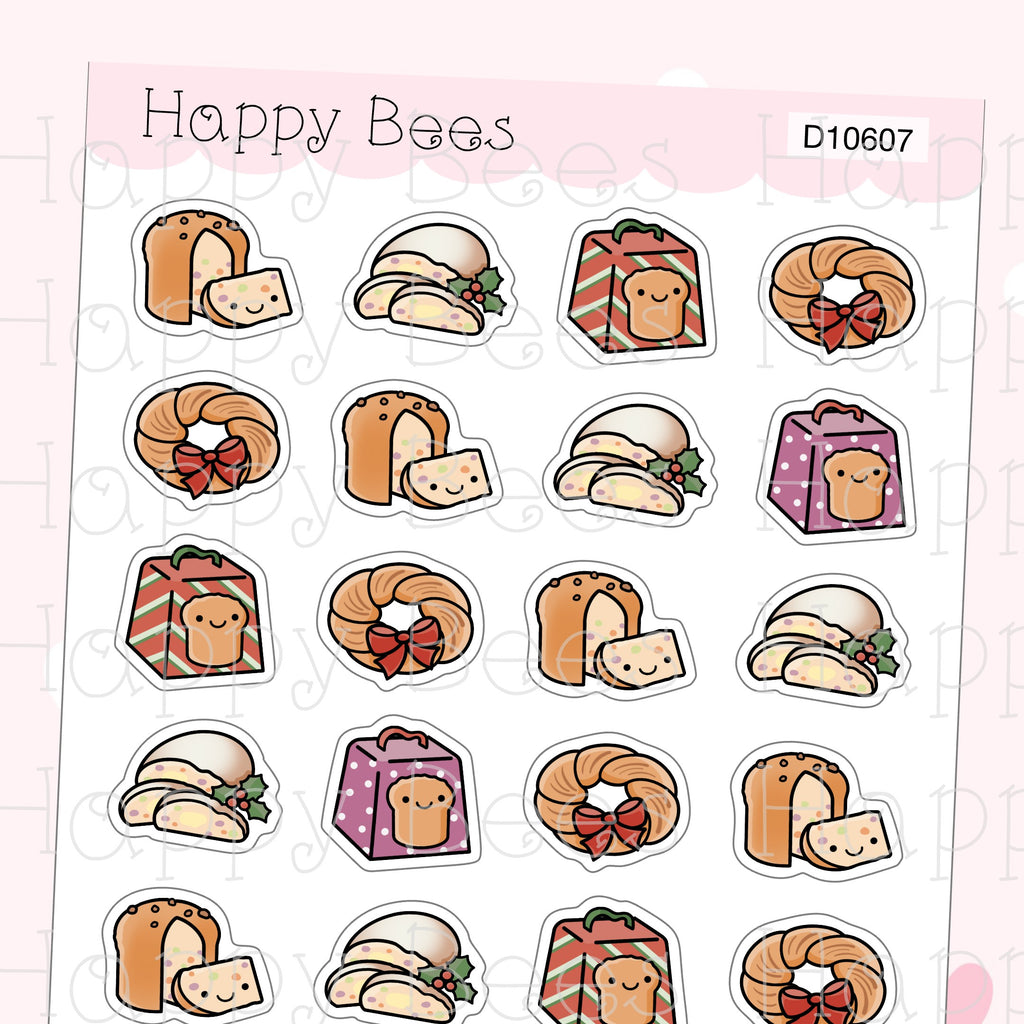 Christmas Bread Doodles - Cute Winter Holiday Planner Stickers D10607