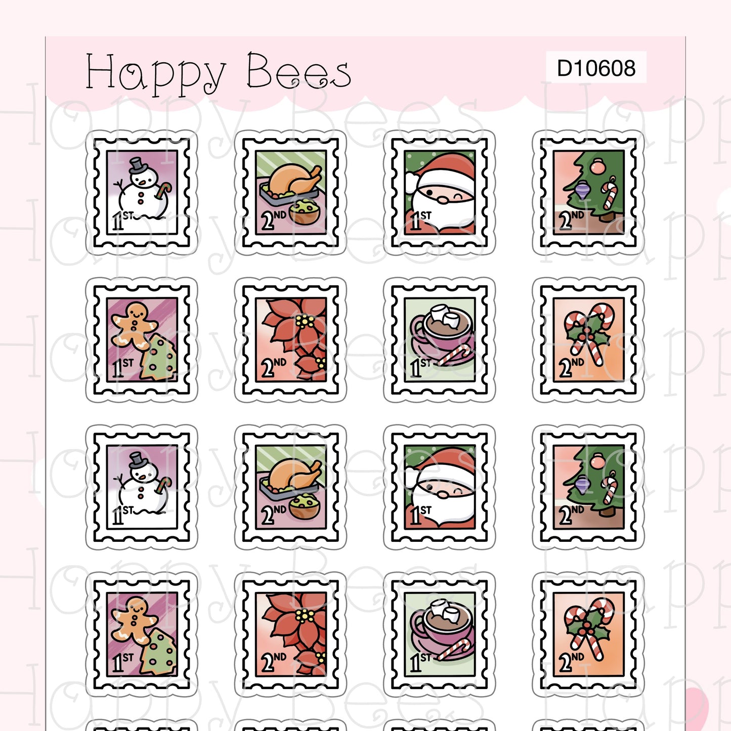 Christmas Stamp Doodles - Cute Winter Holiday Planner Stickers D10608