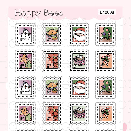 Christmas Stamp Doodles - Cute Winter Holiday Planner Stickers D10608