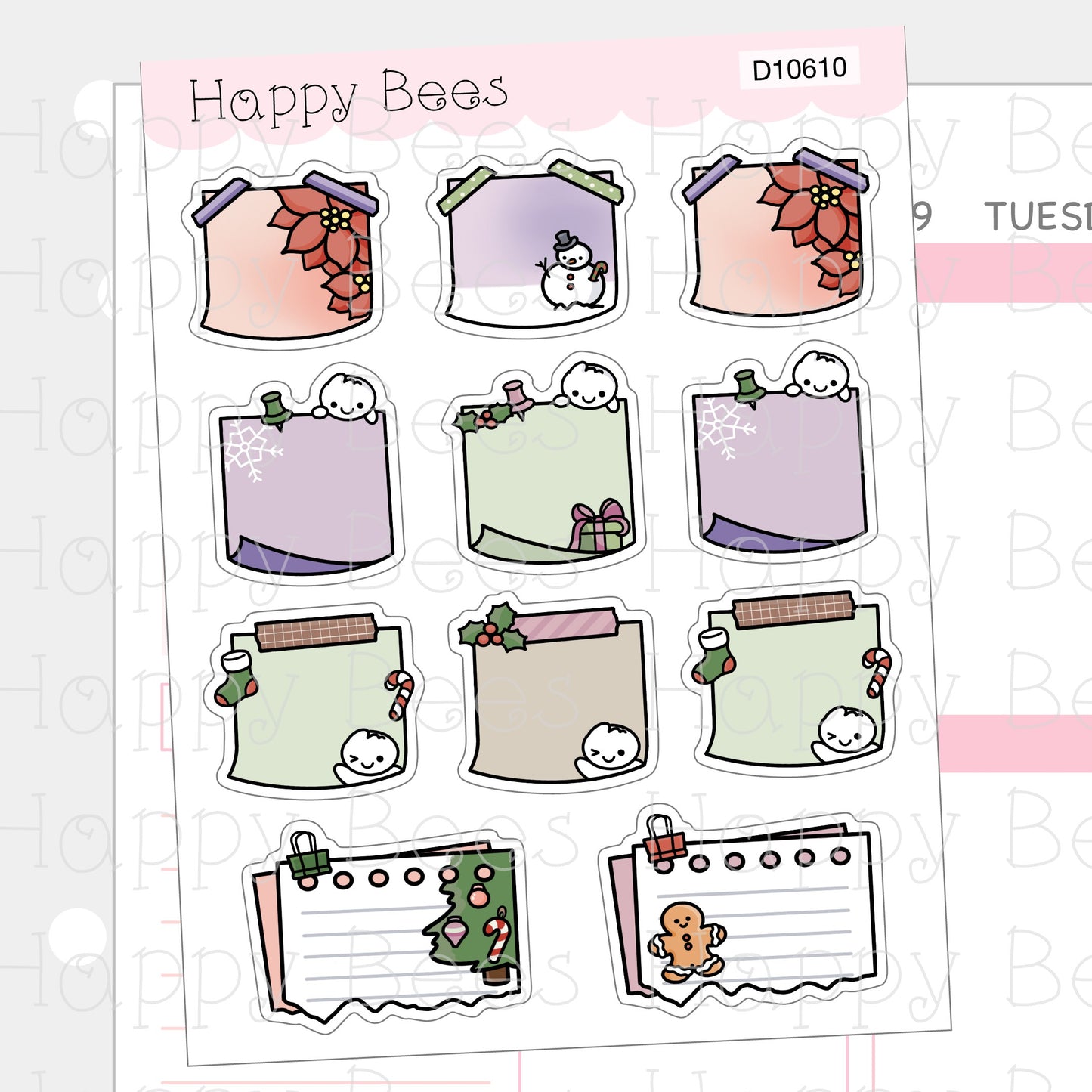 Christmas Sticky Notes & Memos Vol. 2 - Cute Doodles Winter Holiday Planner Stickers D10610