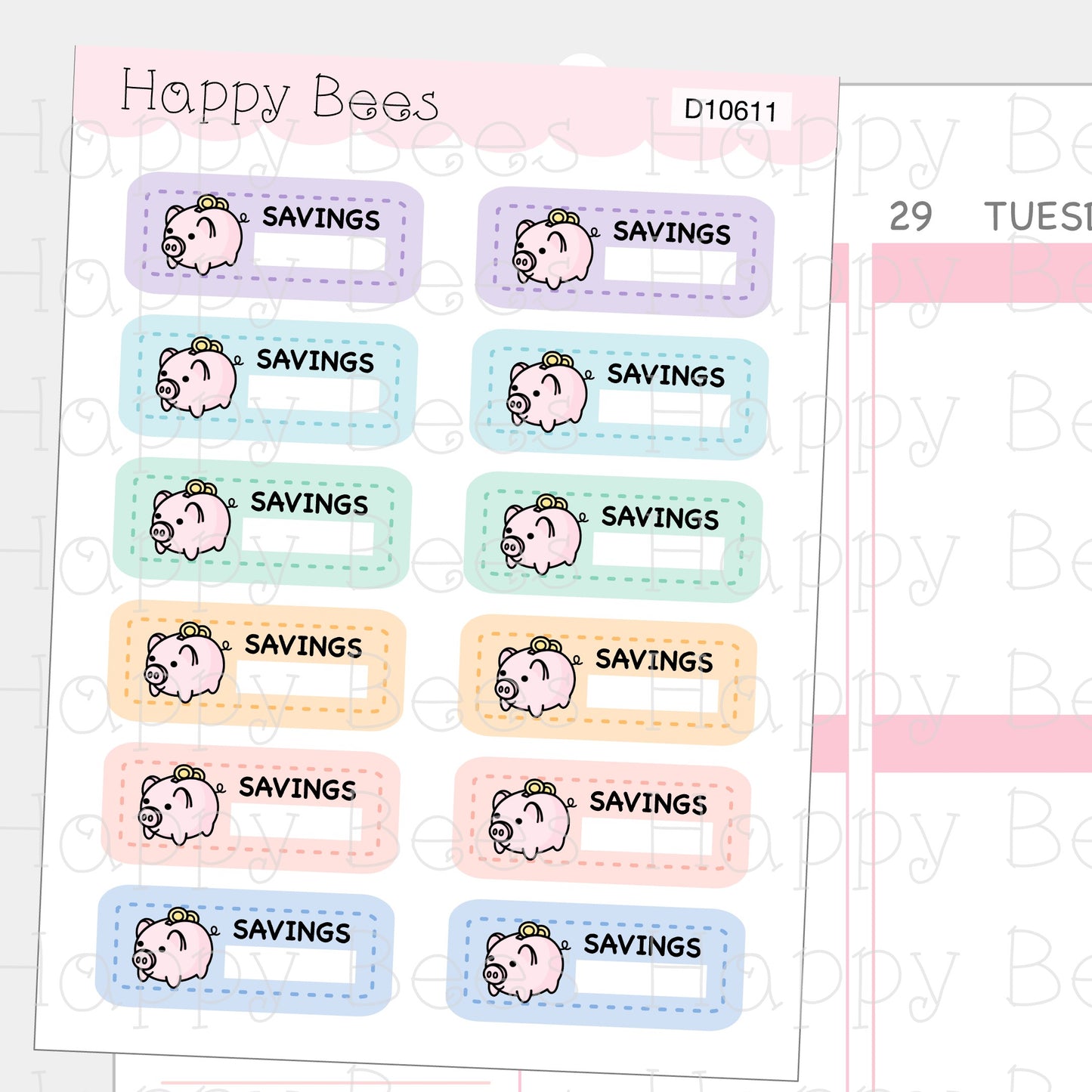 Piggy Bank Savings Tracker Boxes - Hobonichi Cousin Cute Money Planner Stickers D10611