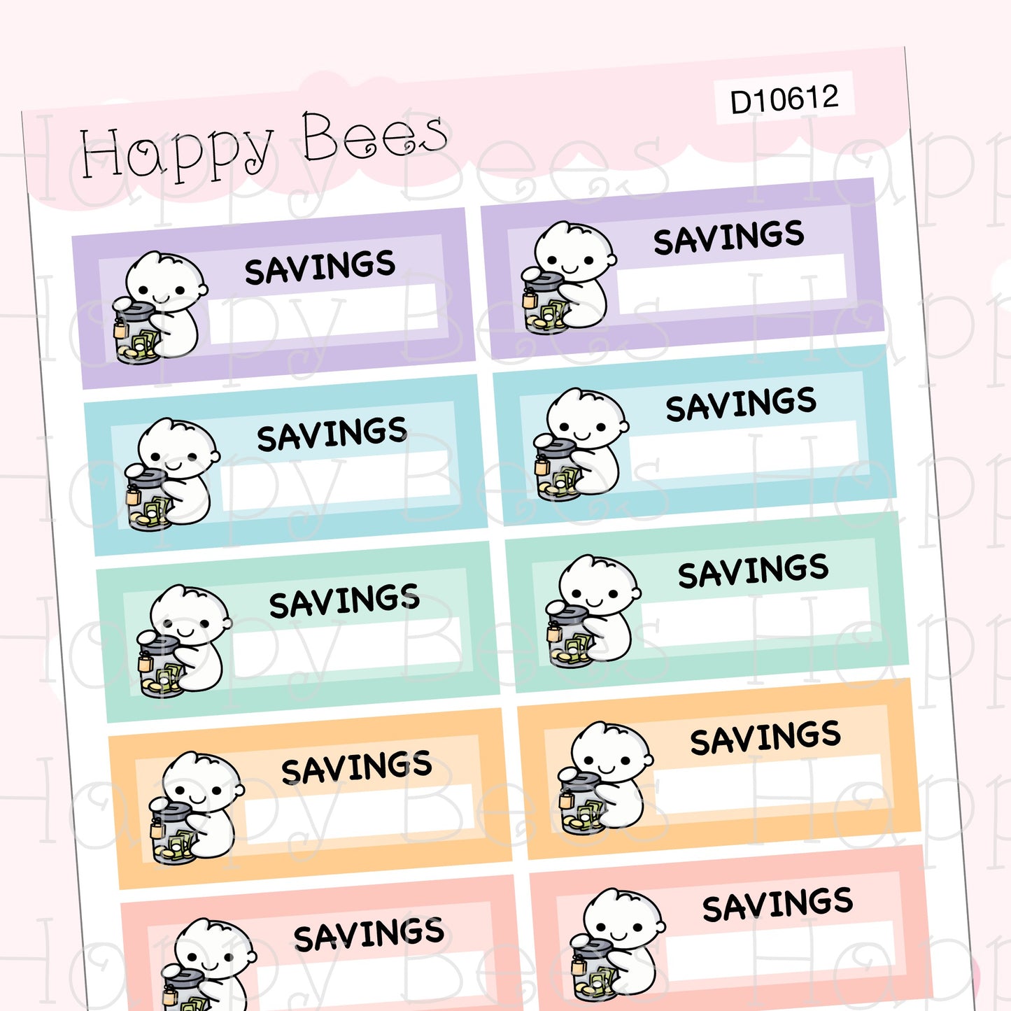 Piggy Bank Savings Tracker Boxes - Vertical Cute Money Planner Stickers D10612