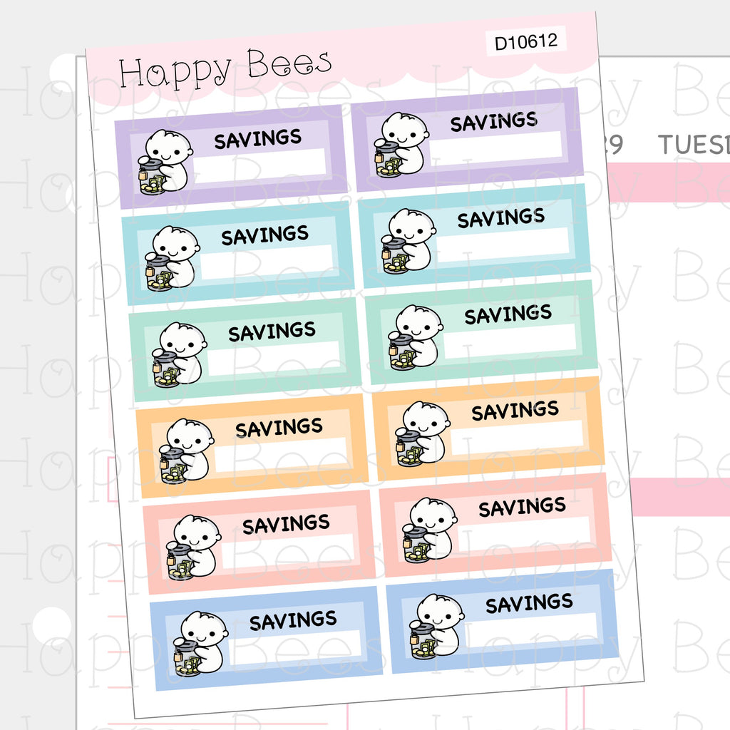 Piggy Bank Savings Tracker Boxes - Vertical Cute Money Planner Stickers D10612