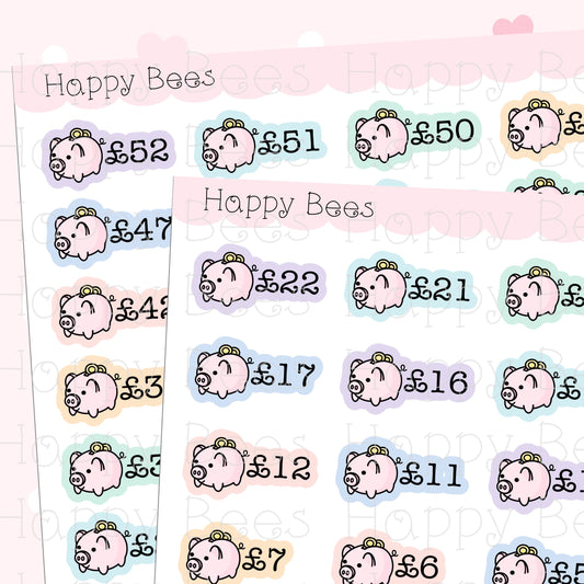 Piggy Bank Savings 52 Weeks Challenge - Cute Doodles Planner Stickers D10613