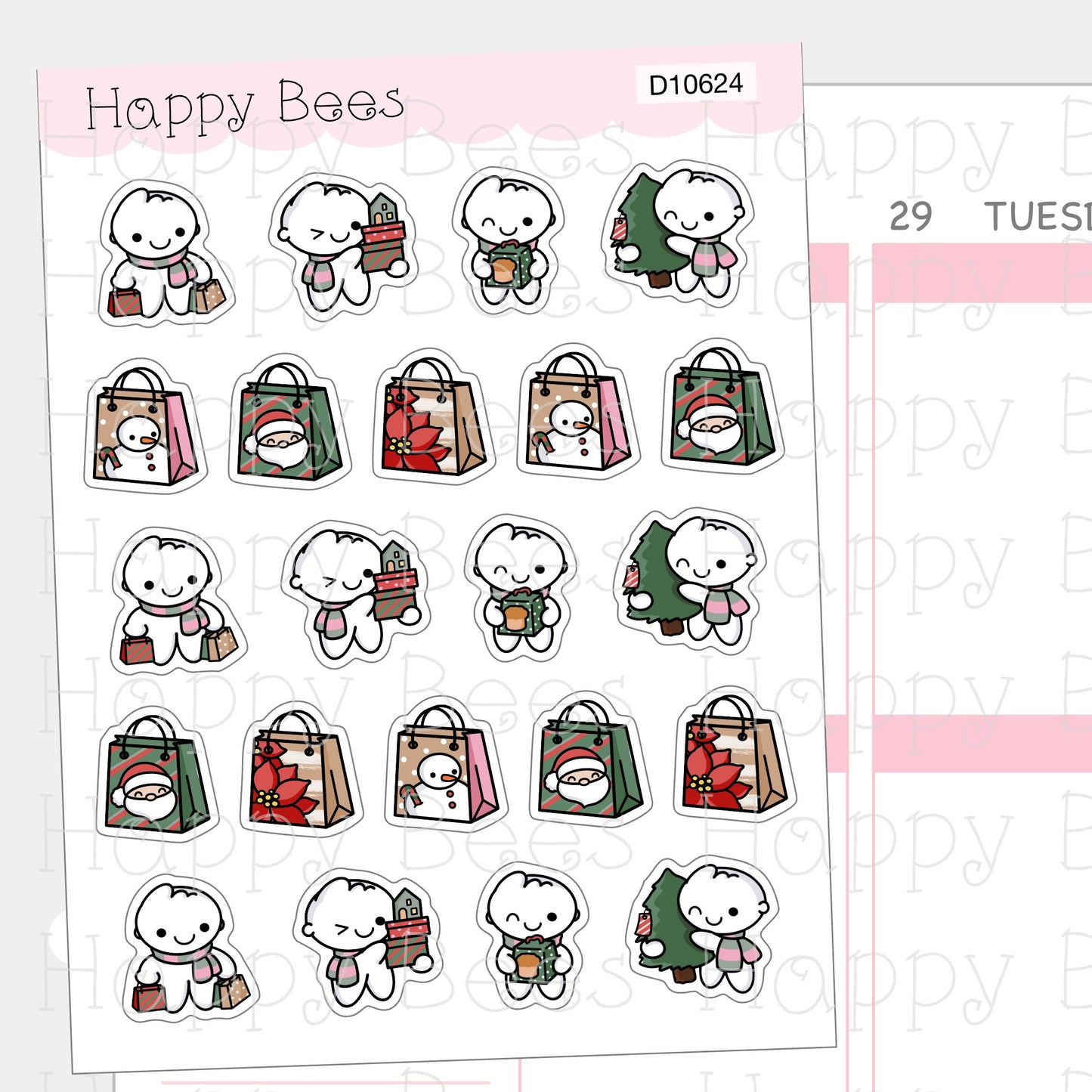 Christmas Shopping Doodles - Cute Winter Holiday Planner Stickers D10624