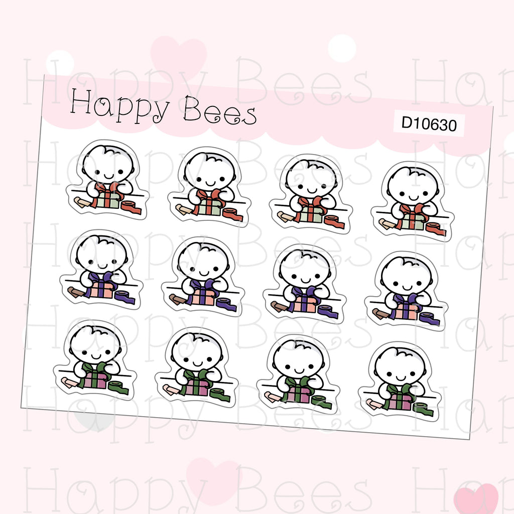 Christmas Gift Wrapping Doodles - Cute Journal Planner Stickers D10630