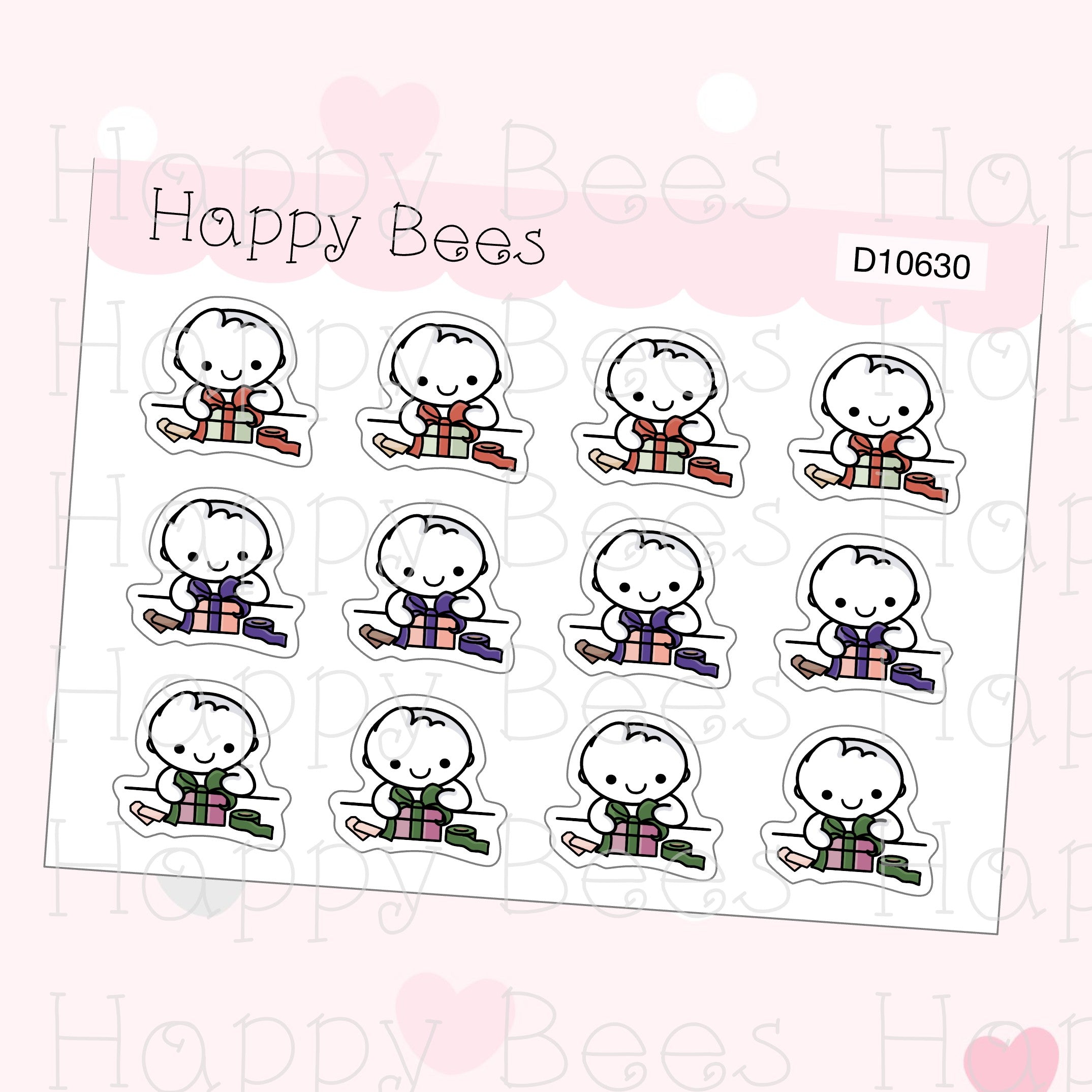 Christmas Gift Wrapping Doodles - Cute Journal Planner Stickers D10630