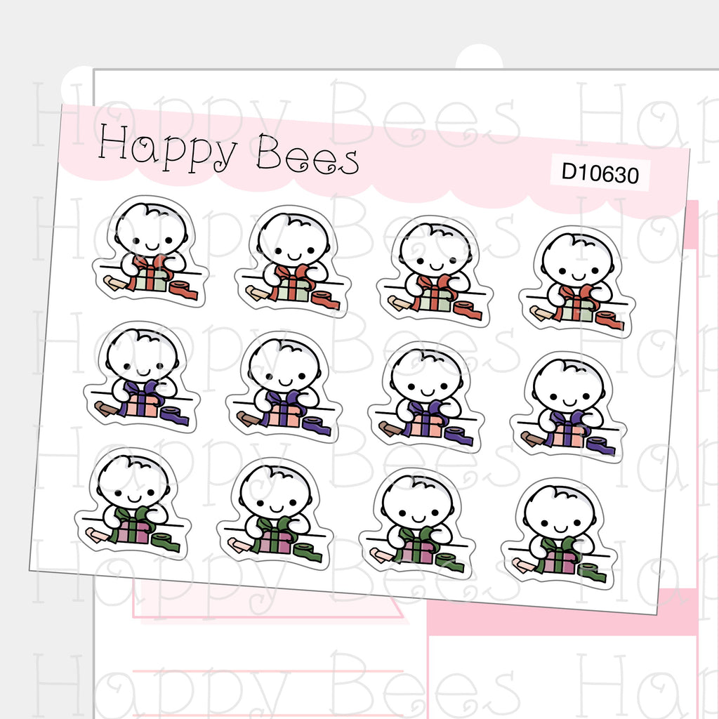 Christmas Gift Wrapping Doodles - Cute Journal Planner Stickers D10630