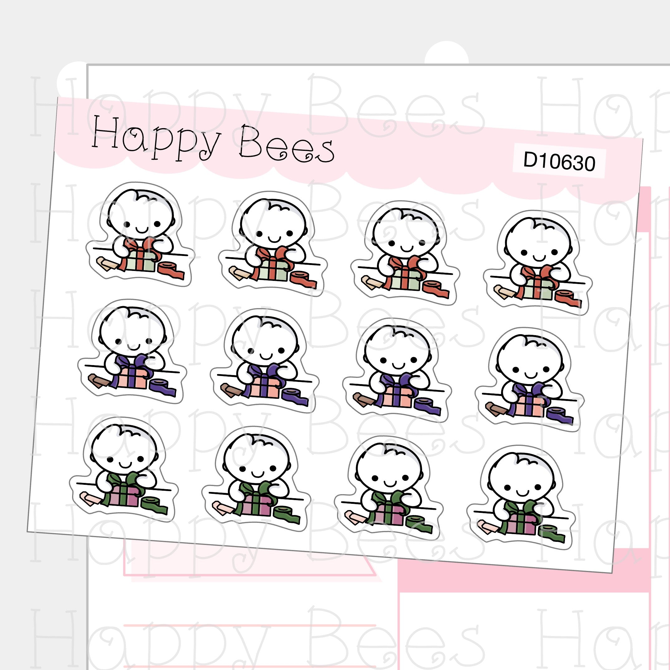 Christmas Gift Wrapping Doodles - Cute Journal Planner Stickers D10630