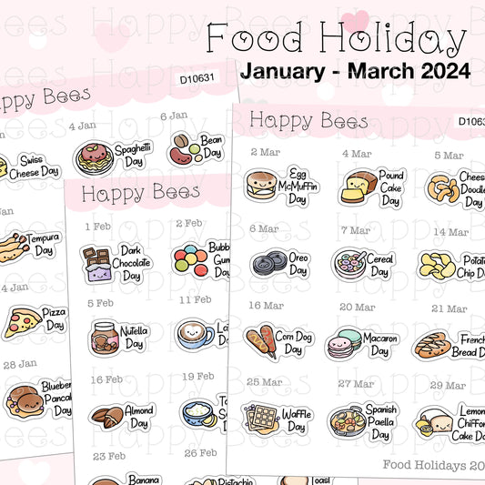 Food Holiday Doodles / January to March 2024 - Cute Festival Planner Stickers D10631