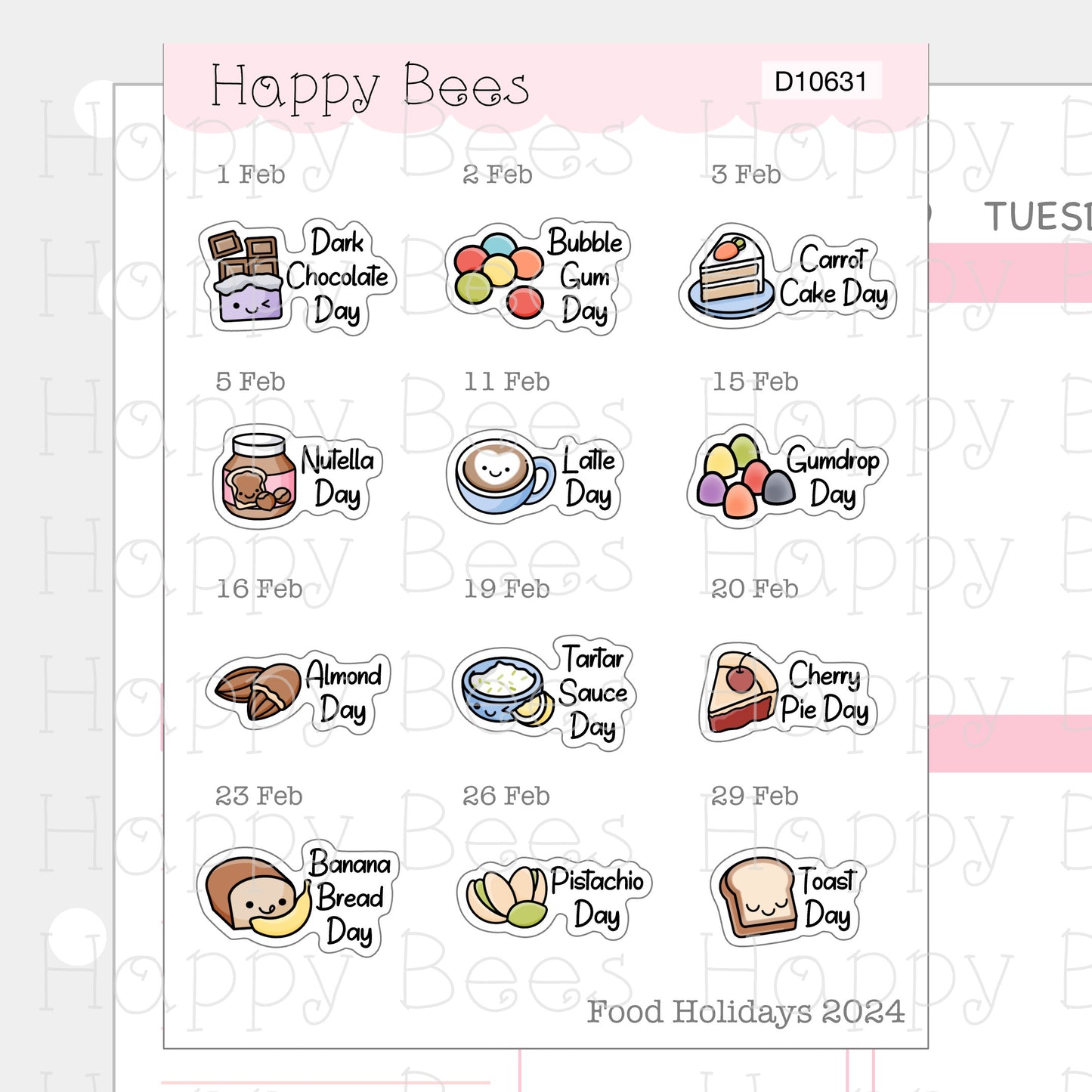 Food Holiday Doodles / January to March 2024 - Cute Festival Planner Stickers D10631