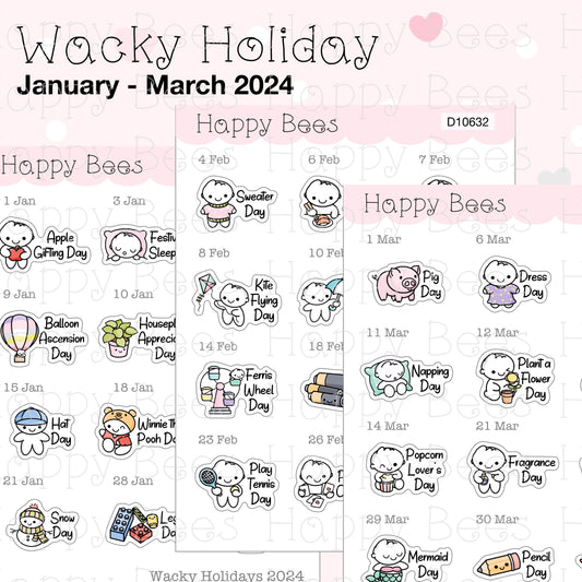 Wacky Holiday Doodles / January to March 2024 - Cute Journal Planner Stickers D10632