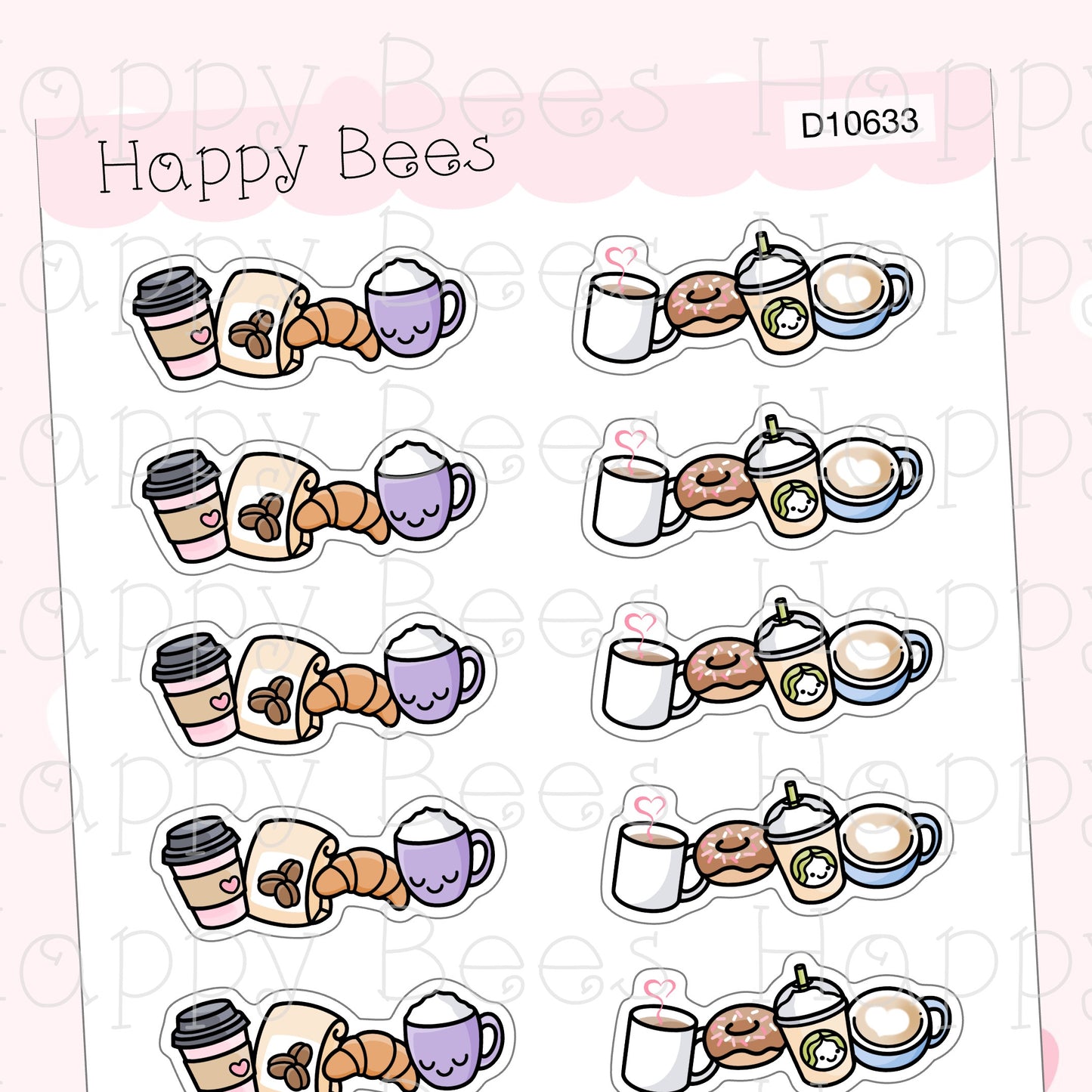 Coffee Doodle Headers - Cute Drinks Cafe Hobonichi Cousin Planner Stickers D10633